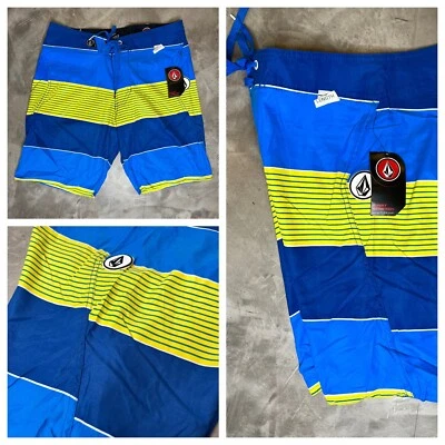 Volcom Maguro Stripe Board Shorts Men’s Size 30 Surf Swim Trunks Blue Yellow NEW - Image 1 of 4
