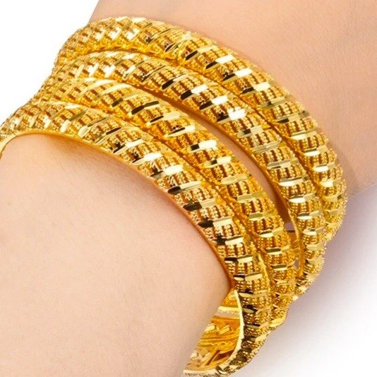 Sin cordones italianos para mujer de oro 18k sobre plata pequeños de 2,5" de diámetro Brazalete relleno D736 Foto 1 de 4