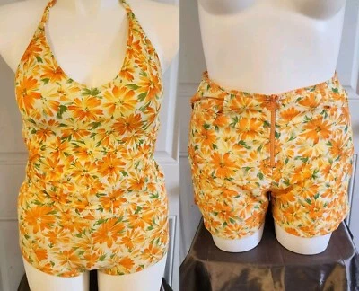 Vtg Catalina 3-Piece Swimsuit Cropped Tank High Waisted Bottoms Coverup Shorts L - Image 1 of 4