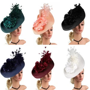Kentucky Fascinator Tea Party Derby Hut für Damen Stroh Feder Pillbox Hüte - Picture 1 of 19