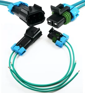 Assembled Delphi Metri-Pack 2-Pin 18 GA Male & Female Connector Green PIGTAIL - Picture 1 of 8