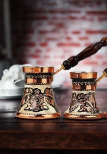 Caffettiera turca in rame moka caffettiera espresso Cezve Dzhesva - set di 2 - Foto 1 di 1