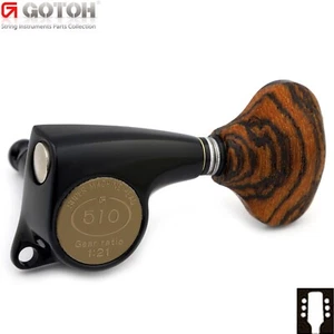 GOTOH SGL510Z-RL5 3x3 Guitar Tuners, RioGrande Parisandre Buttons 3L+3R - BLACK - Picture 1 of 4