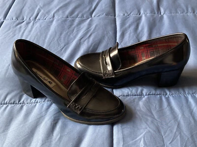 American Eagle Negro Brillante Penny Mocasines Vestido Tacones Talla 6 EE. UU. 4,5 UK 37,5 EUR Foto 1 de 4