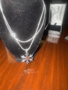 22” 925 Silver Snake Chain With Large Snow Flake Pendant - Picture 1 of 2
