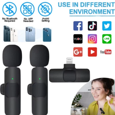 New Wireless Lavalier Microphone Audio Video Vlog Recording Mini Mic For iPhone - Image 1 of 4