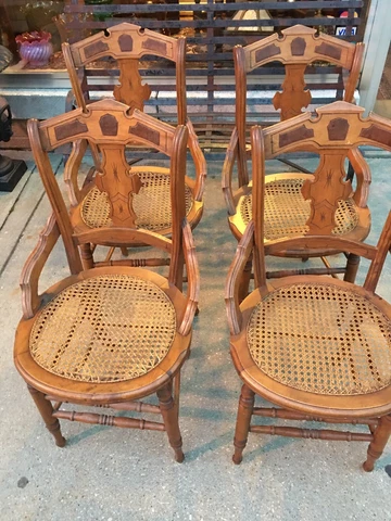 Nice Antique Victorian Walnut Chairs  Back Set of 4 Refinished cane seats Cover