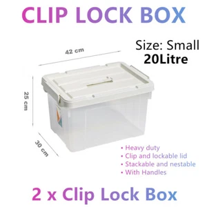 2x Heavy Duty Clip Lock Storage Box Container Plastic Tub Bin Organiser Small - Picture 1 of 5