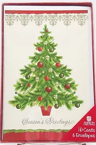 Christmas Holiday Tree Cards Seasons Greetings Gold Accents 16ct New - Picture 1 of 2