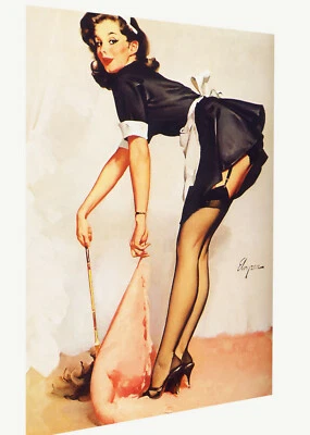 Cartel modelo pin up arte impresión vintage lienzo - Gil Elvgren - criada francesa Foto 1 de 4