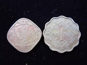 INDIA ½ & 1 Anna 1944 1945 Pair British King George VI भारत World Coin h6952 - Picture 1 of 2
