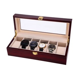 6 Slots unisex Wrist Watch Box Display Wooden Case Jewelry Organizer Storage USA - Picture 1 of 8