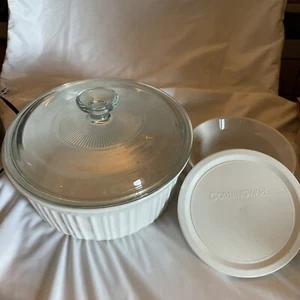 Corning Ware French White 2-1/2Qt 2.3L Rnd Pyrex Lid 16 Oz w/plastic Lid. No Box - Picture 1 of 5