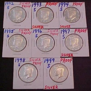 1992-S bis 1999-S GEM SILVER PROOF Kennedy Half Dollars. 8 Münzen - Bild 1 von 2