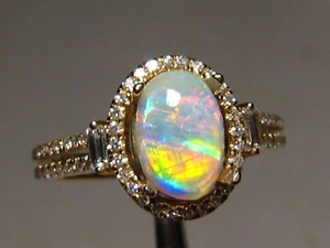 Opal and Diamond Ring , Solid 14k Yellow Gold - Picture 1 of 12