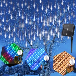 Luces 144 LED solares lluvia de meteoritos lluvia árbol cadena luz jardín fiesta - Picture 1 of 32