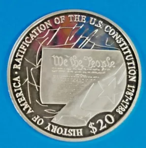 2007 LIBERIA American US CONSTITUTION History Silver $20 .999 Proof Quality - Picture 1 of 8