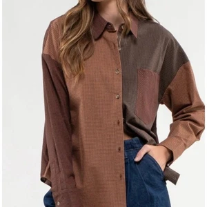 Blu Pepper braun Colorblock Western Button Down Baumwolle Top NEU Medium - Bild 1 von 11