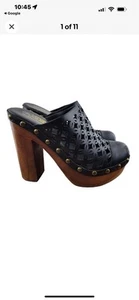 Jeffrey Campbell Woodies Platform Heel Clogs Womens Size 7 Black Leather Studded - Picture 1 of 8