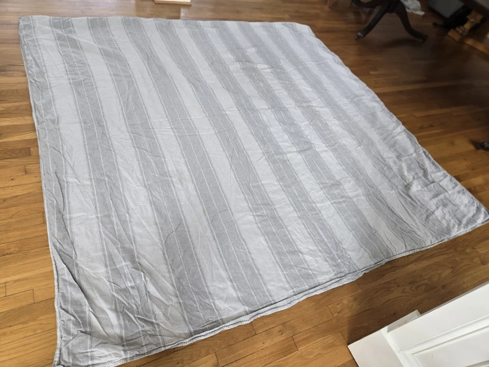 Capa de edredom listrada cinza Ralph Lauren completa linho queen mistura de algodão - Imagem 1 de 4