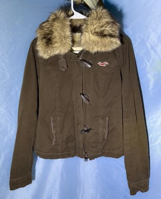 Chaqueta Hollister Y2K Rara Para Mujer Marrón Forrada Sherpa Con Capucha Pequeña Foto 1 de 4