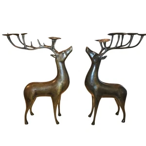 Par de candelabros grandes vintage de bronce macizo de reno con velas  - Imagen 1 de 7