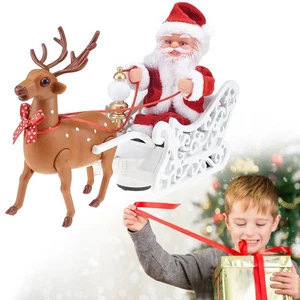 Santa Sleigh And Reindeer Toy Singing Dancing Rock Santa With Music Decorations - Picture 1 of 8