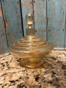 Botella de perfume de vidrio iridiscente transparente melocotón vintage estilo Art Deco y tapón - Imagen 1 de 7