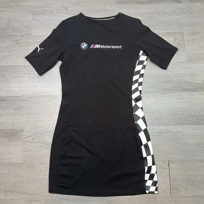 Puma BMW Motorsport Womens M Black Team Racing Checkered T-Shirt Dress Stretch - Image 1 of 4