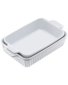 VEVOR Ceramic Baking Dish 2Pieces Rectangular Bakeware Set Deep for Baking White - Picture 1 of 12