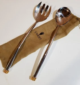 L'OBJET LARGE STAINLESS SERVING SPOON AND FORK SET PAIR 12" TALL W/ CURVE SHAPE - Picture 1 of 12