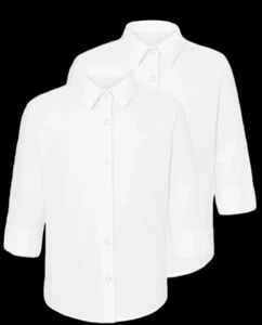 Pack of 2 Girls Kids White School Uniform Children Blouse Women Shirt 3/4 Sleeve - Picture 1 of 1