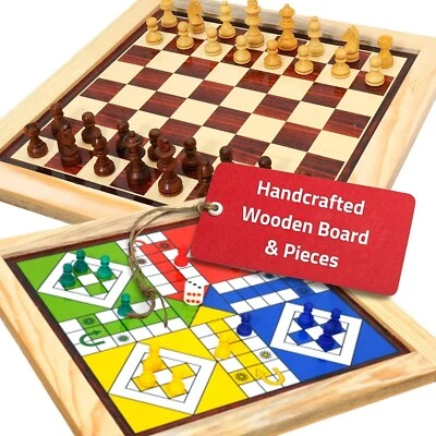 Handcrafted Magnetic Reversible Game Set Chess and Ludo 2 in 1 Board Game 12x12 - Image 1 of 4