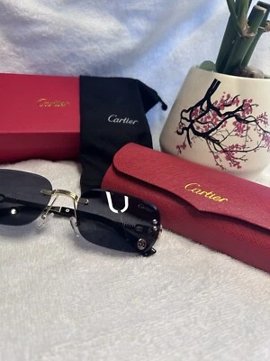 without tags Cartier Gold Rimless Gold And Black Sunglasses G3D - Image 1 of 4