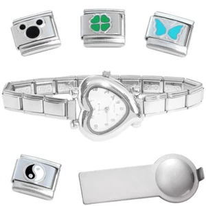 Pulsera reloj con dije italiano corazón blanco más herramienta de dije y dijes de esmalte - Imagen 1 de 6