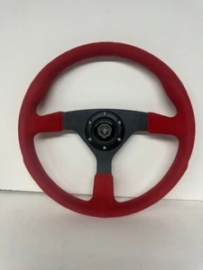 UNIVERSAL RED SUEDE 3 SPOKE STEERING WHEEL 14' 6 HOLE - Picture 1 of 1