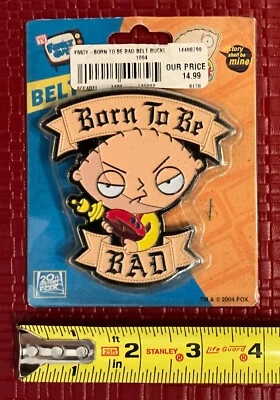 Raro Stewie Griffin Born to be Bad Hebilla de Cinturón de Metal De Colección 2004 Fox 3.25" Nuevo de Lote Antiguo Foto 1 de 2