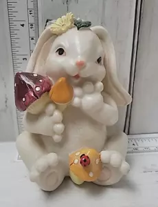K'S COLLECTION 4" White Ceramic Spring Easter BUNNY Rabbit Mushrooms Decor - Picture 1 of 8