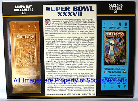 SUPER BOWL 37 ~ TAMPA BAY BUCS / RAIDERS Willabee & Ward 22KT GOLD TICKET XXXVII Cover
