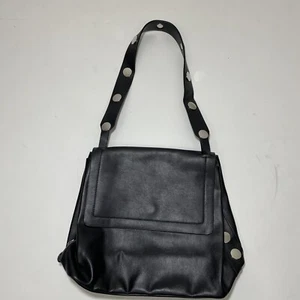 French Connection Black Faux Leather Hobo Shoulder Bag Purse Silver Studs - Picture 1 of 12