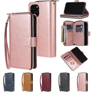 Women Leather Zipper Card Wallet Phone Case Cover For iPhone 15 Plus 14 13 12 - Picture 1 of 13
