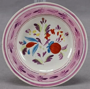 British Hand Enameled Red Blue Floral Pink Luster Pearlware Cup Plate C1830-1840 - Picture 1 of 8