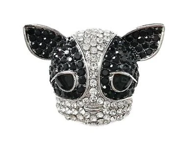 Черно-белая брошь на булавке с подвеской в виде французского бульдога посеребренная - Изображение 1 из 2