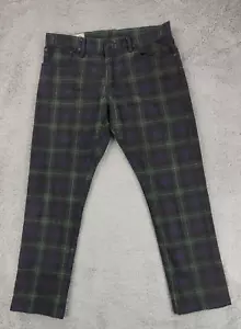 Polo Ralph Lauren Sullivan Slim Jeans Mens 36x32 Green Blue Tartan Plaid Stretch - Picture 1 of 18