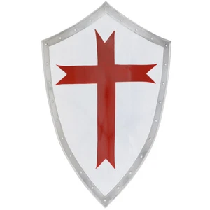 Medieval Templar Crusader Shield Red Cross Battle Ready 20-Gauge Steel Armor - Picture 1 of 11