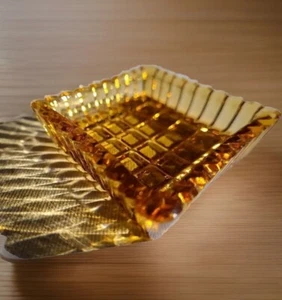 Glas Tablett Vintage Art Deco Bernstein Vertiefung Diamantform kleine Schale 4,5" x 3" - Bild 1 von 6