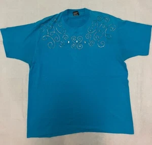 Vintage FOTL Best Teal Blue Single Stitch Puffy Paint Design Homemade XL Tee USA - Picture 1 of 11