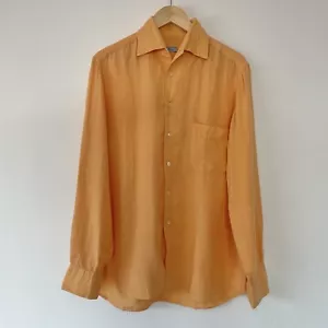 Altea Shirt Mens Medium 40 15 3/4 100% Linen Soft Orange Tangerine Italy (VTG?) - Picture 1 of 11