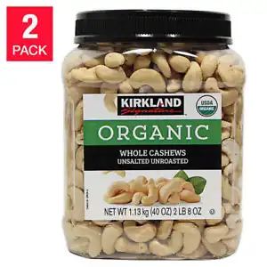 2 Packs Kirkland Signature ORGANIC Whole Cashews Unsalted Unroasted 40 oz Each - Picture 1 of 2