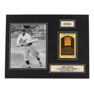 Edd J. Roush Signed Custom Matted Hall of Fame Card with Photo (Stacks of... - Image 1 of 2